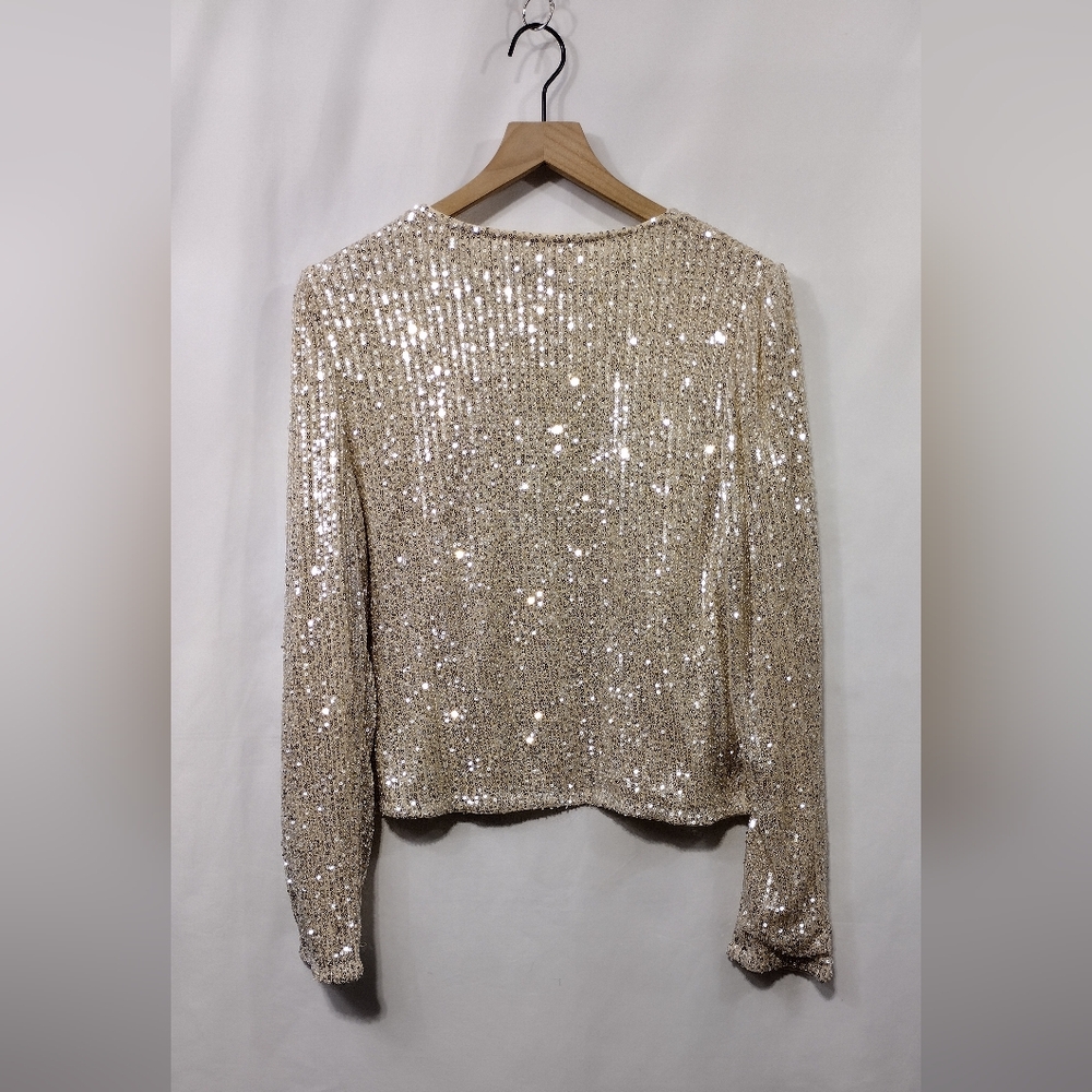 ChicMe Sequin Open Front Jacket Womens XL Gold Boho Retro Rockabilly Disco Y2K - Picture 6 of 10
